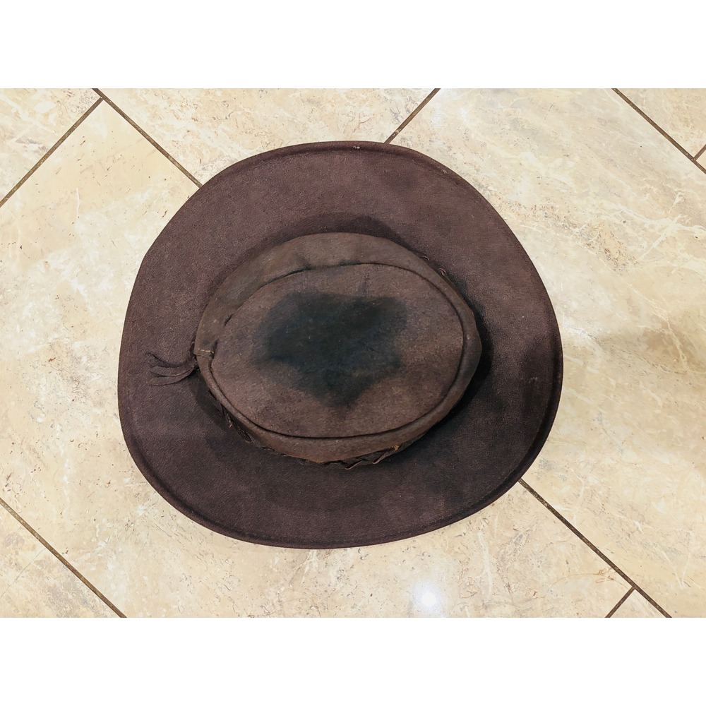 VTG Minnetonka The Fold-Up Packable Suede Outback Hat Dark Brown Leather Large